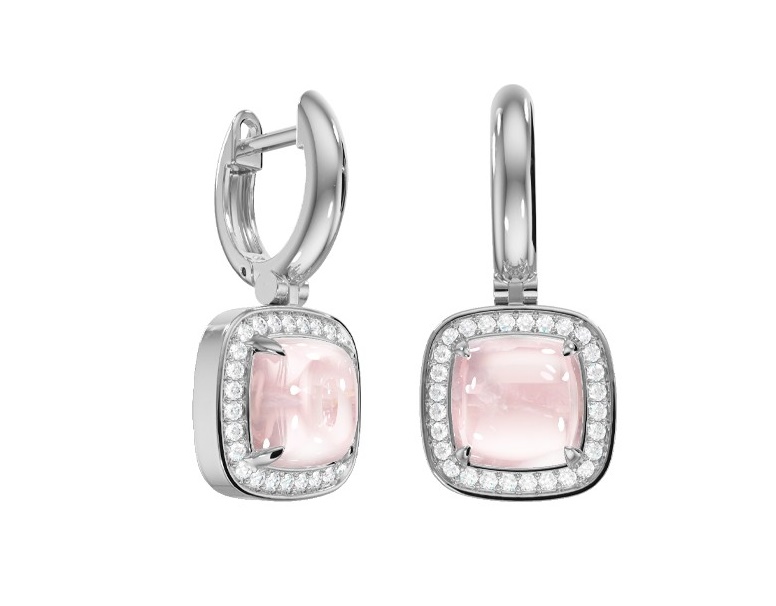 Серьги из серебра с ситаллами кварца и фианитами