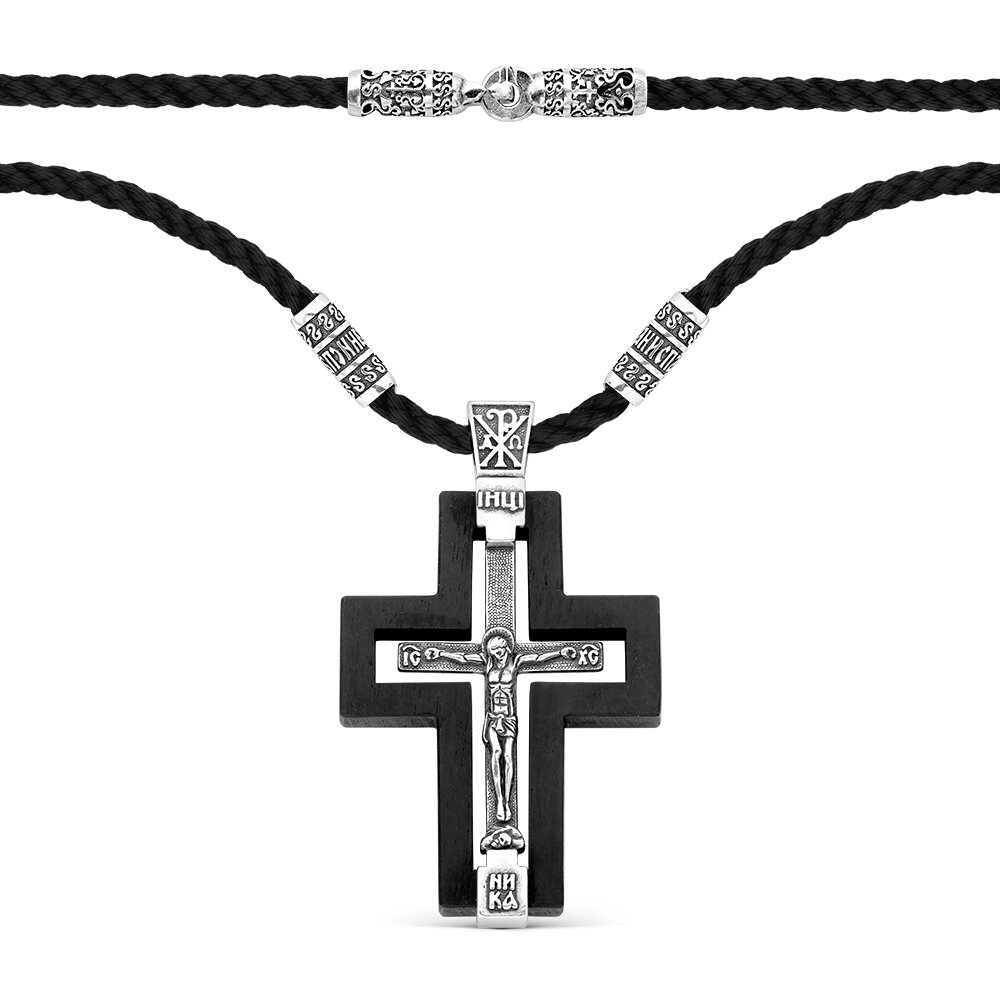 Шнур с подвеской из серебра и дерево Граб