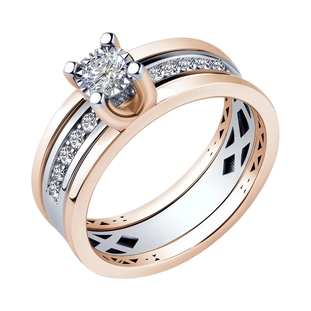 Ювелирное изделие - Кольцо в комбинированном золоте с бриллиантом в магазине Best-Gold 132168