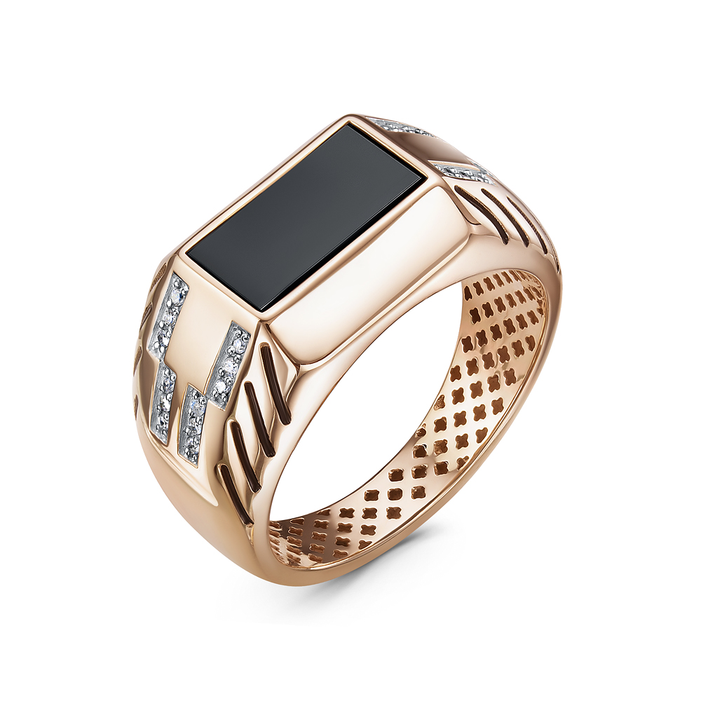 Ювелирное изделие - Печатка мужская из красного золота с ониксом и фианитами в магазине Best-Gold 122689