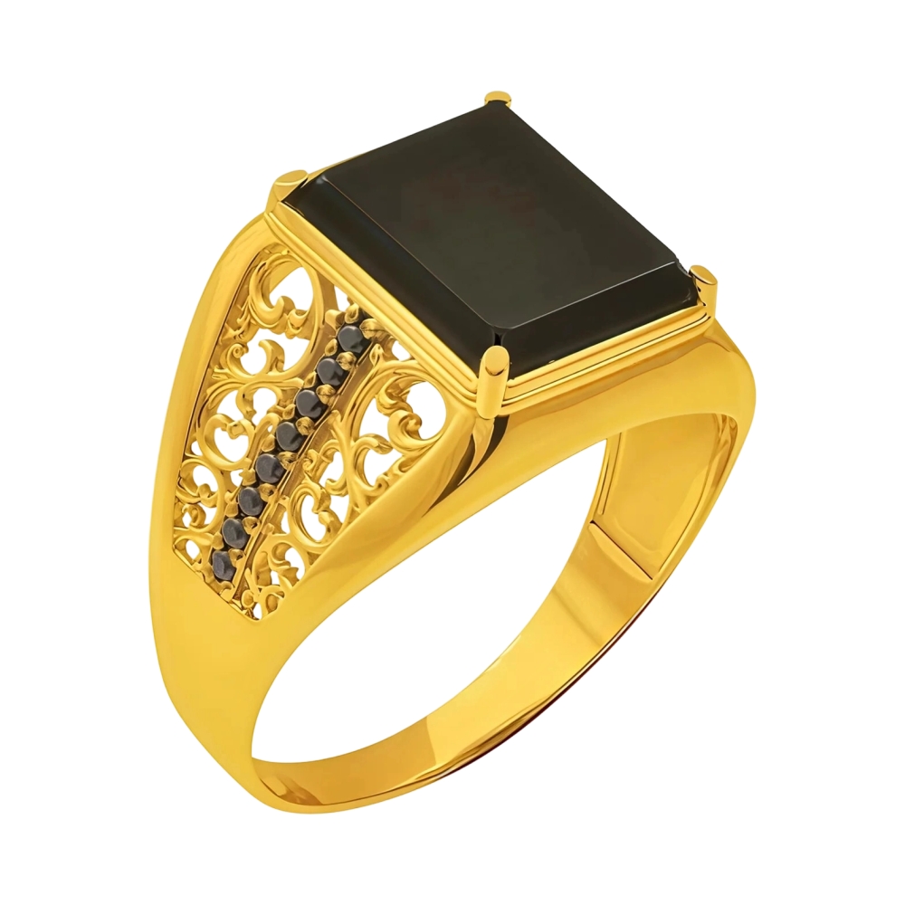 Ювелирное изделие - Печатка из красного золота с агатом и фианитами в магазине Best-Gold 151733