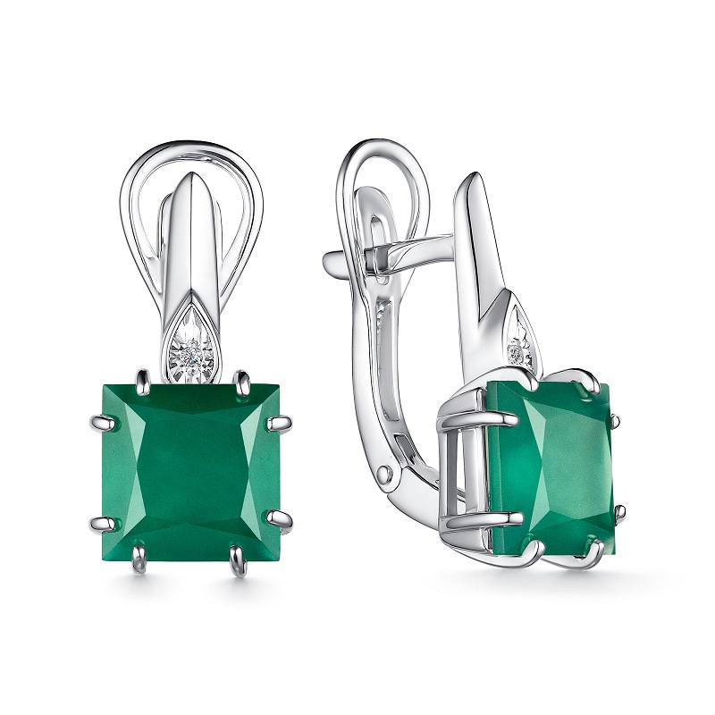 Ювелирное изделие - Серьги из серебра с агатом и бриллиантами в магазине Best-Gold 146643