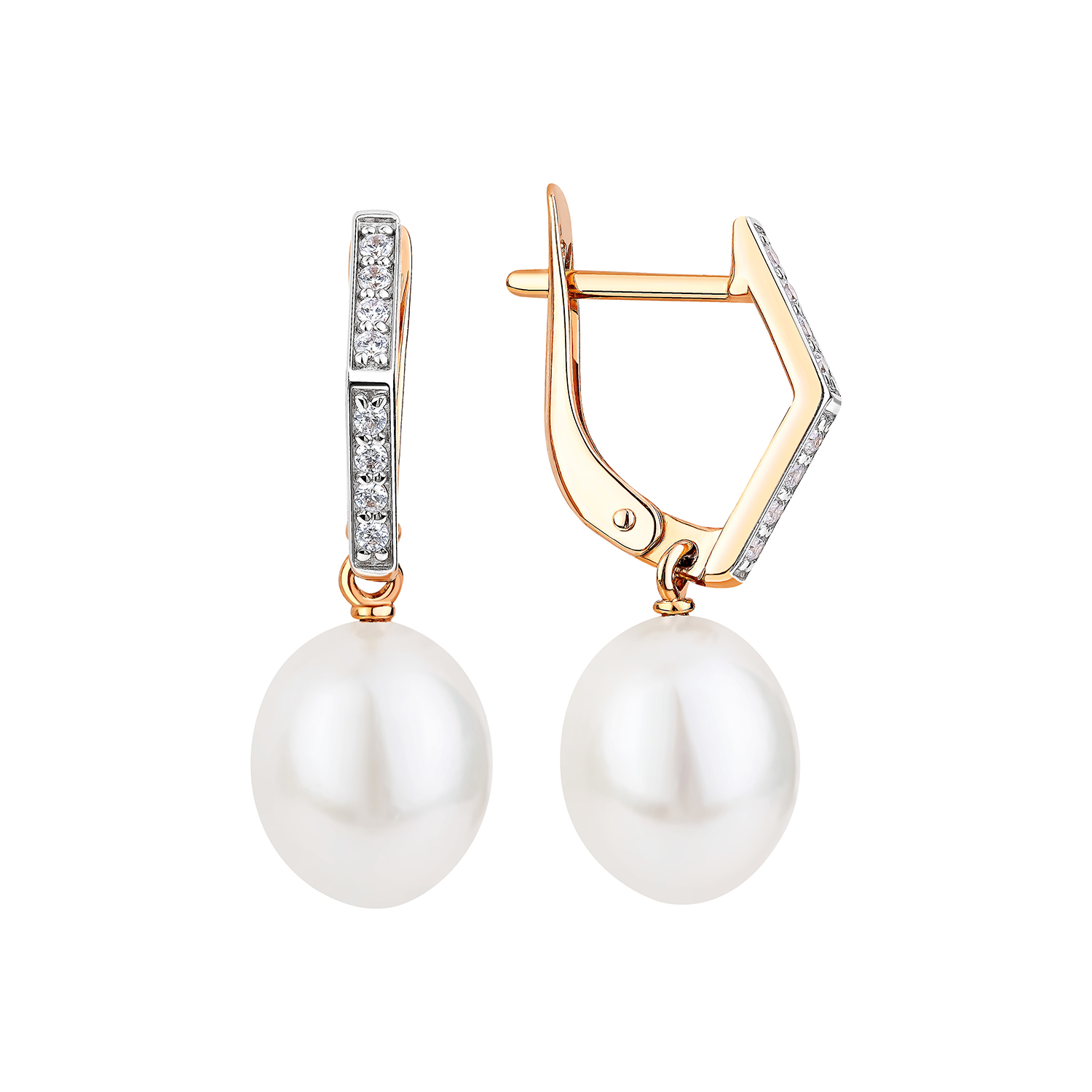 Ювелирное изделие - Серьги из красного золота с жемчугом и фианитами в магазине Best-Gold 132551