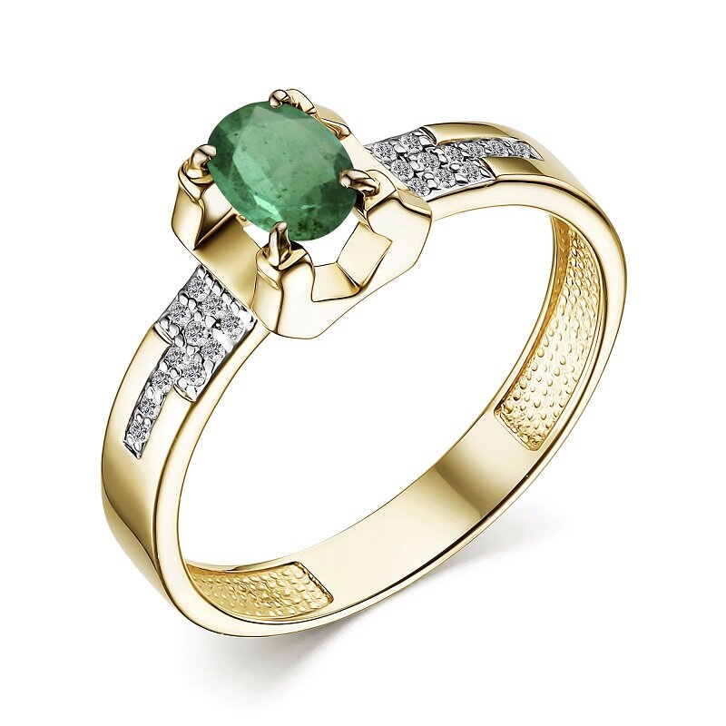 Кольцо из желтого золота с изумрудом и бриллиантами