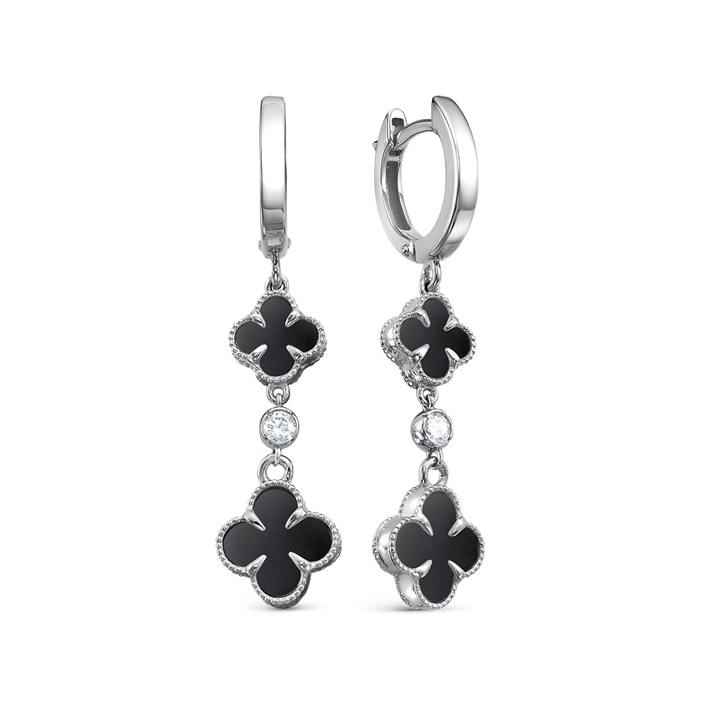 Серьги из серебра с ониксом и фианитами