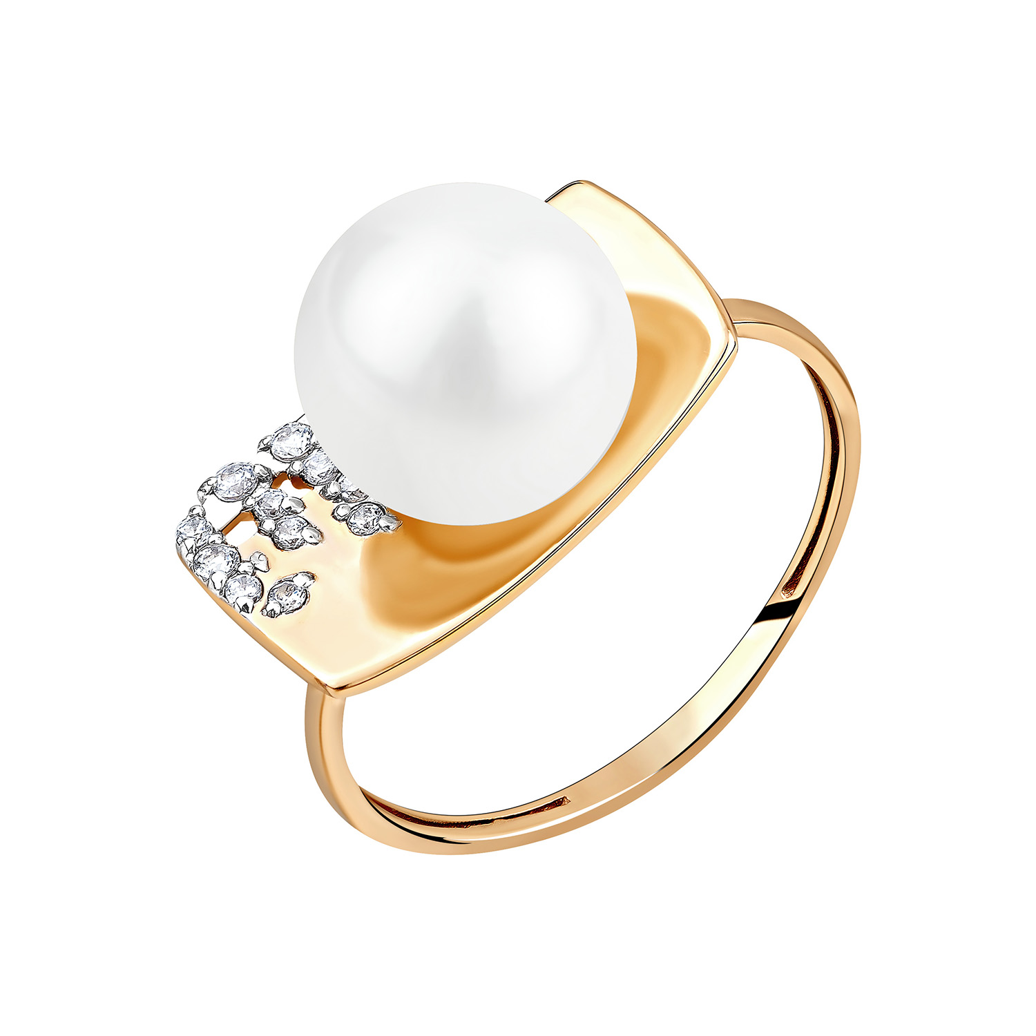 Ювелирное изделие - Кольцо из красного золота с жемчугом и фианитами в магазине Best-Gold 144096