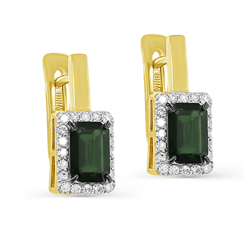 Ювелирное изделие - Серьги из желтого золота с турмалтном и бриллиантами в магазине Best-Gold 141775