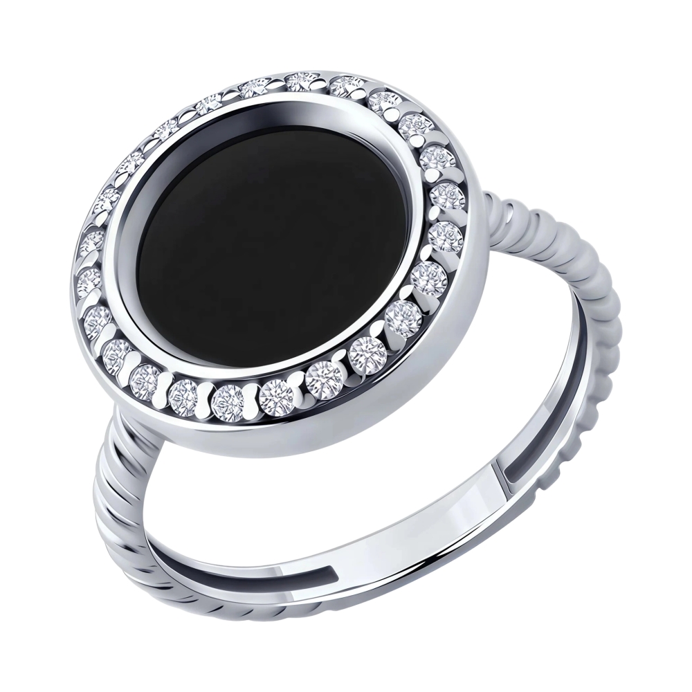 Ювелирное изделие - Кольцо из серебра с агатом и фианитами в магазине Best-Gold 152893