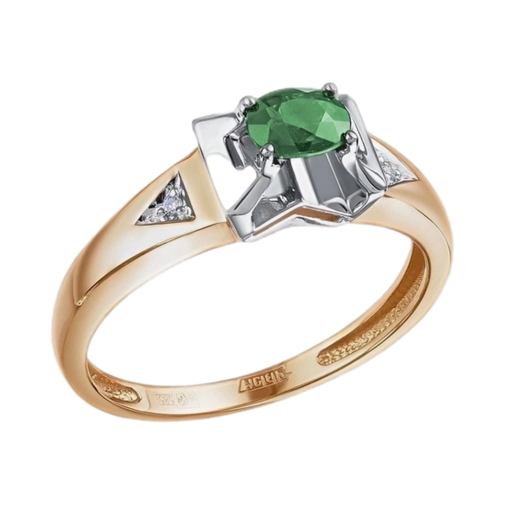 Ювелирное изделие - Кольцо из красного золота с изумрудом и бриллиантами в магазине Best-Gold 153713