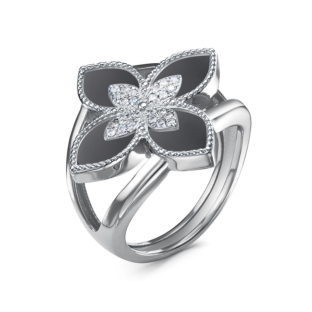 Кольцо из серебра с ониксом и фианитами