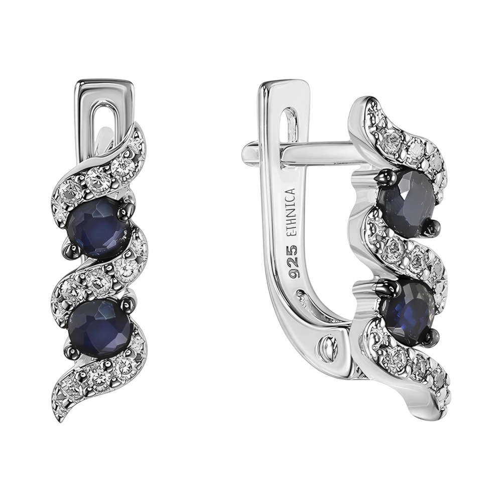 Ювелирное изделие - Серьги из серебра с сапфирами и фианитами в магазине Best-Gold 128450