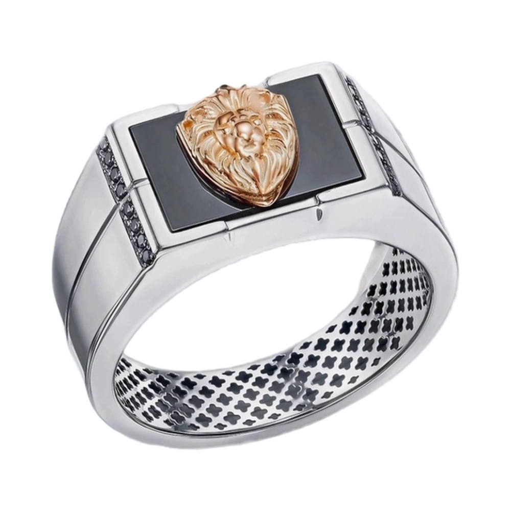 Ювелирное изделие - Кольцо из белого золота с ониксом и фианитами в магазине Best-Gold 152076