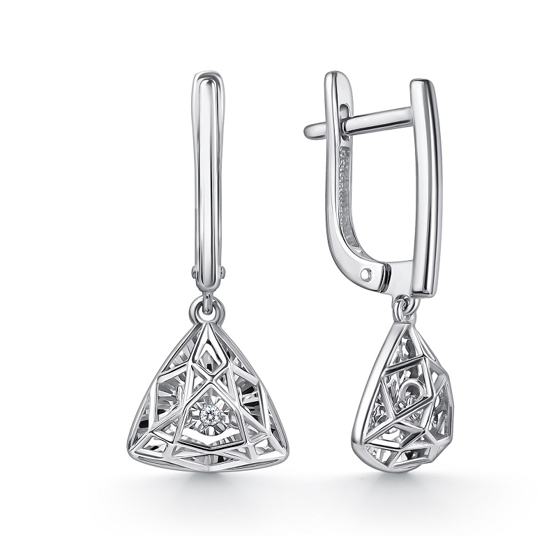 Ювелирное изделие - Серьги из белого золота с бриллиантами в магазине Best-Gold 156960