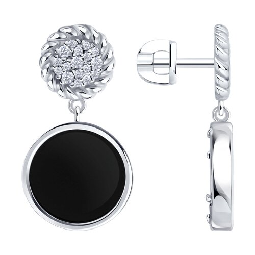 Ювелирное изделие - Серьги из серебра с агатом и фианитами в магазине Best-Gold 152901