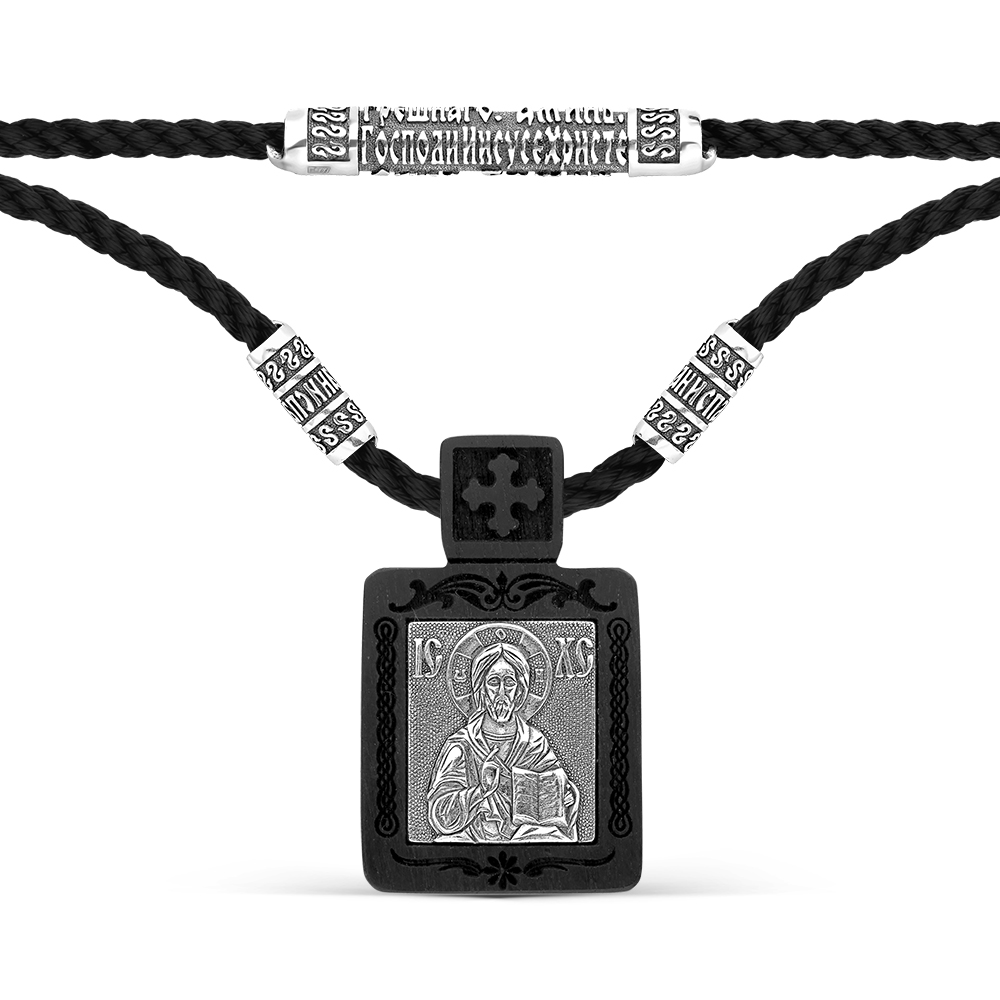 Шнур с подвеской из серебра и дерево Граб