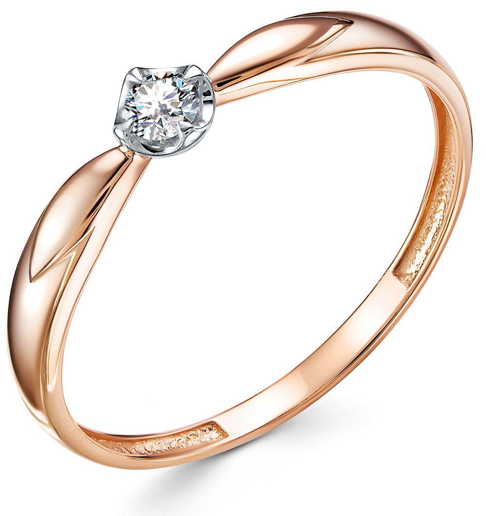 Кольцо помолвочное из красного золота с бриллиантом