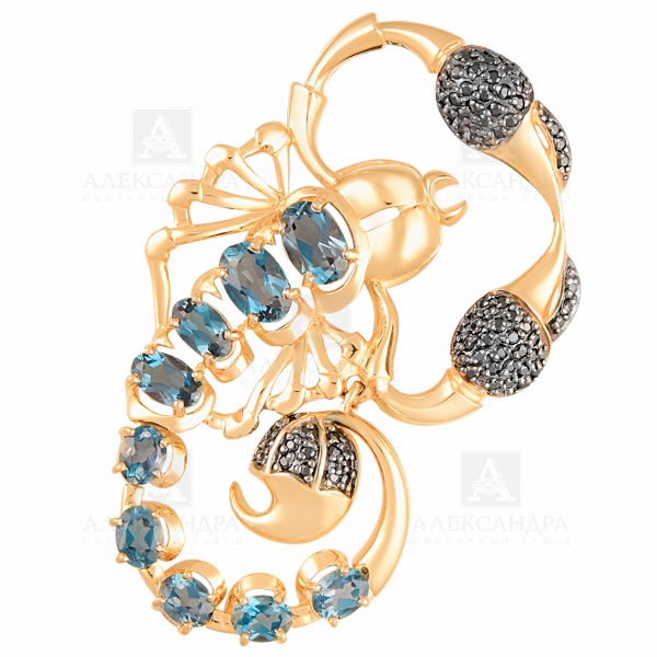 Подвеска из красного золота с фианитами и турмалином