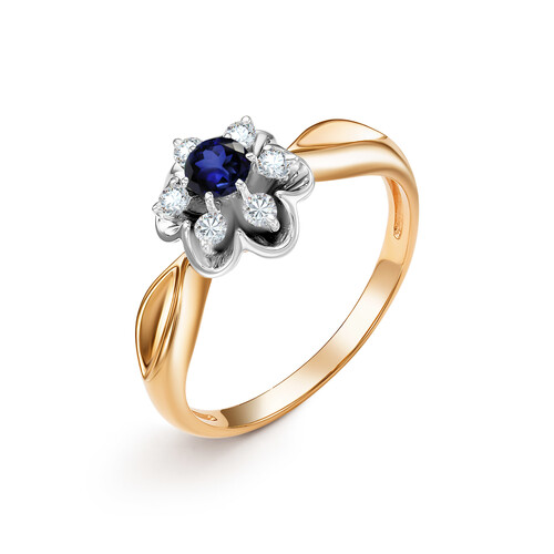 Ювелирное изделие - Кольцо из красного золота с сапфиром и бриллиантами в магазине Best-Gold 029101