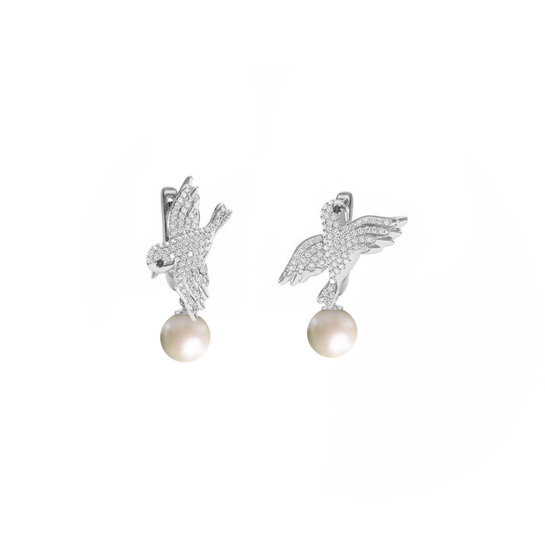 Ювелирное изделие - Серьги из серебра с жемчугом и фианитами в магазине Best-Gold 129539