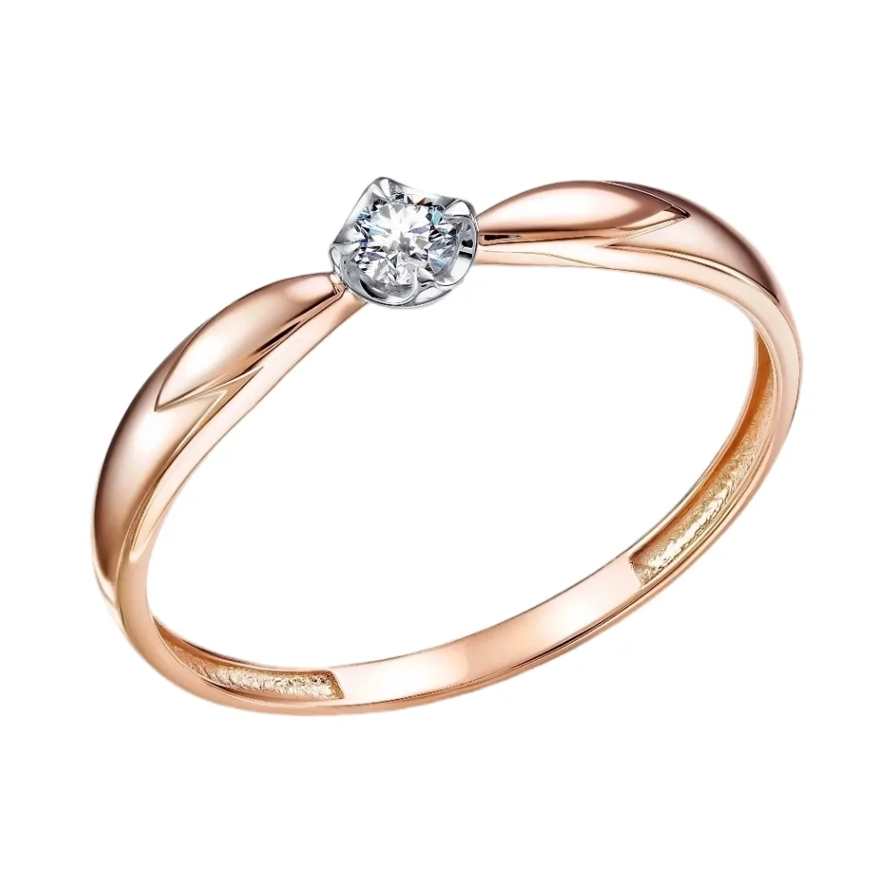 Кольцо помолвочное из красного золота с бриллиантом