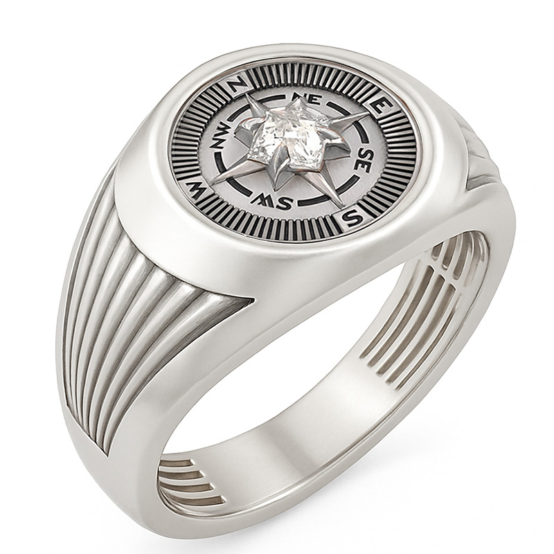 Печатка мужская из белого золота бриллиантом