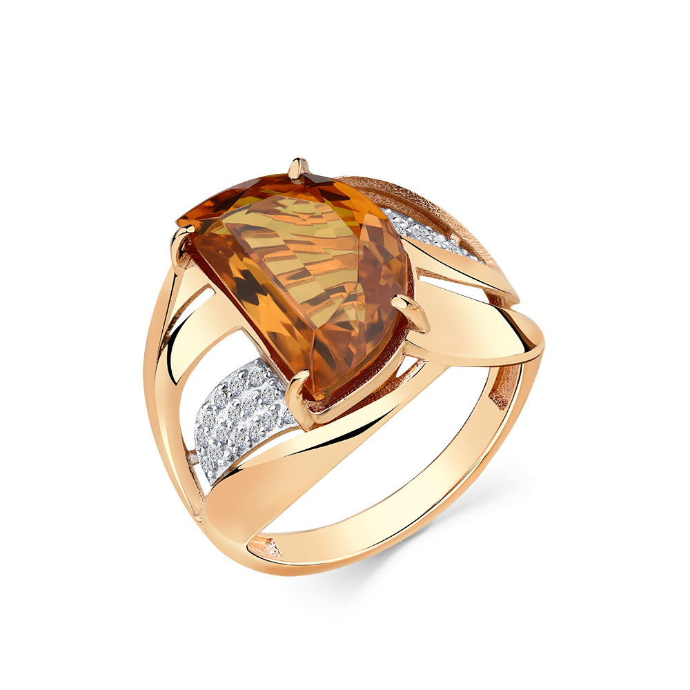 Ювелирное изделие - Кольцо из красного золота с фианитами и султанитом синтетическим в магазине Best-Gold 149330