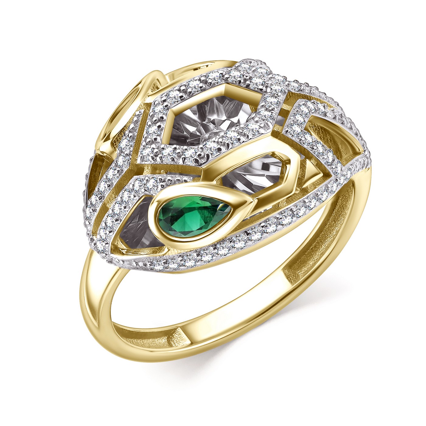 Ювелирное изделие - Кольцо из желтого золота с изумрудами и бриллиантами в магазине Best-Gold 151360