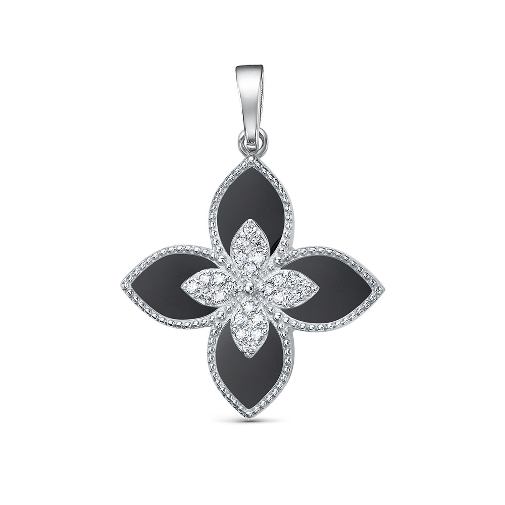 Подвеска из серебра с ониксом и фианитами