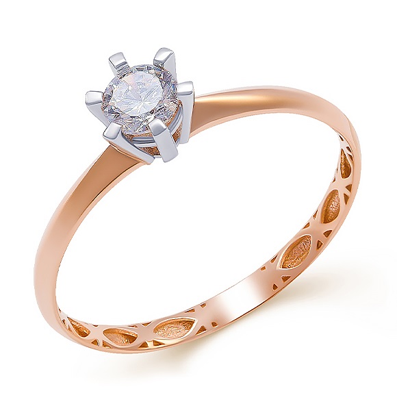 Кольцо помолвочное из красного золота с фианитом