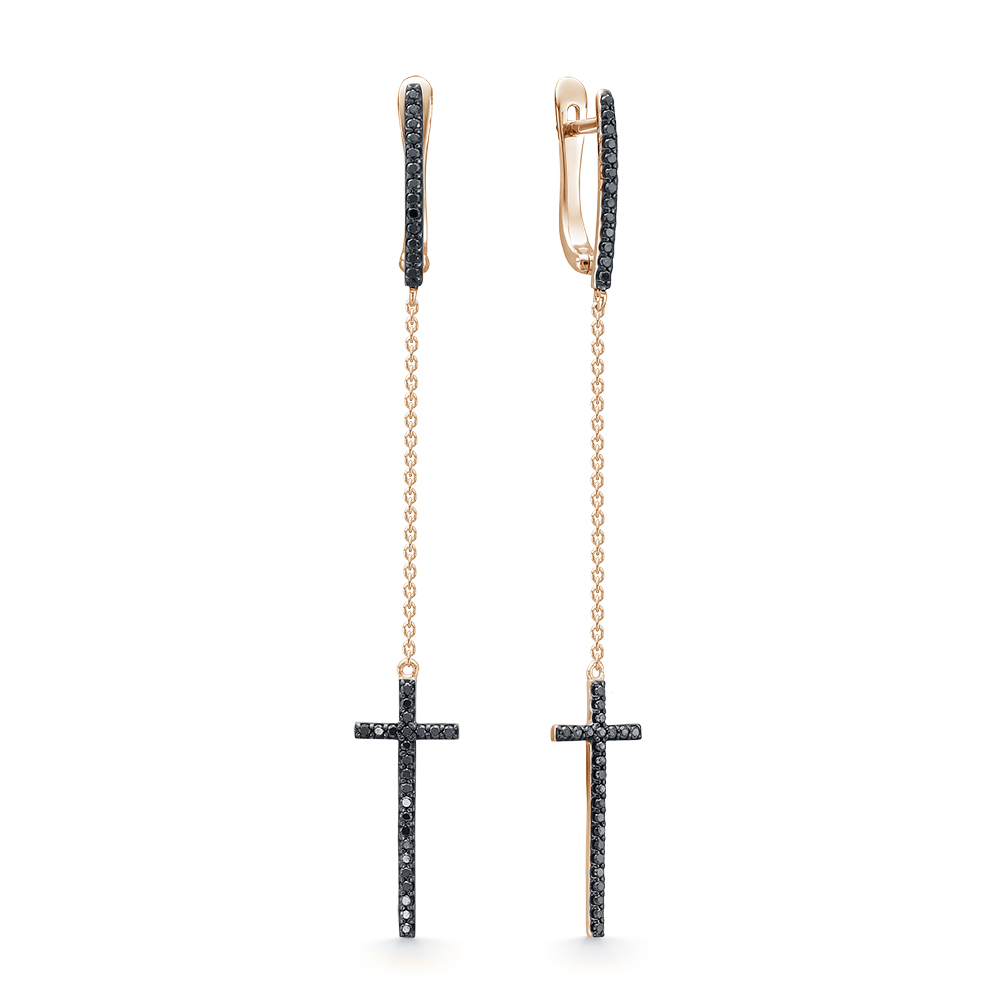 Ювелирное изделие - Серьги из жёлтого золота с чёрными бриллиантами в магазине Best-Gold 034268